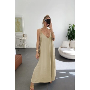 Kadın Ip Askılı V Yakalı Uzun Aerobin Elbise
