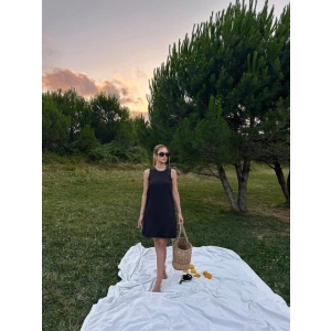 Kadın Keten Kumaş Kolsuz Mini Boy Elbise