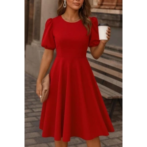 Kadın Kısa Balon Kollu Bisiklet Yaka Geniş Kesim Janjan Krep Elbise