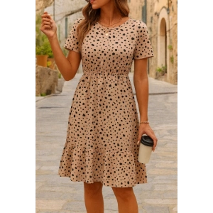 Kadın Kısa Kollu Bisiklet Yaka Desenli Süprem Elbise
