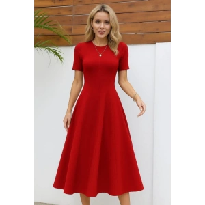 Kadın Kısa Kollu Bisiklet Yaka Maksi Boy Ithal Krep Elbise