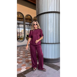 Kadın Kısa Kollu Bisiklet Yaka Omuzdan Düğmeli Viskon Iki Iplik Kısa Bluz Ve Pantolon Ikili Takım