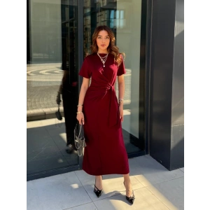 Kadın Kısa Kollu Bisiklet Yaka Yandan Bağlamalı Viskon Iki Iplik Elbise