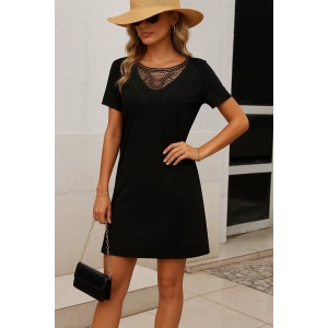 Kadın Kısa Kollu Dantel Yakalı Kısa Viskon Elbise