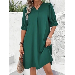 Kadın Kısa Kollu V Yakalı Salaş Janjan Krep Elbise