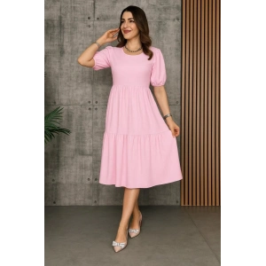Kadın Kısa Kollu Yakası Açık Katlı Bürümcük Balon Elbise