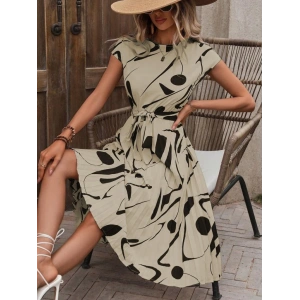 Kadın Kısa Yarasa Kollu Yuvarlak Yaka Beli Büzgülü Süprem Elbise