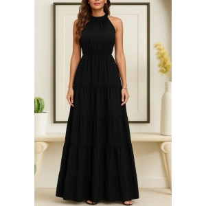 Kadın Kolsuz Halter Yaka Beli Lastiklidesenli Mikro Elbise