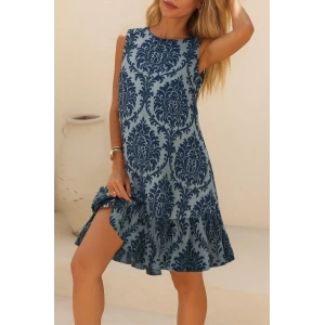 Kadın Kolsuz Sırttan Bağlamalı Fırfırlı Leopar Desenli Süprem Elbise