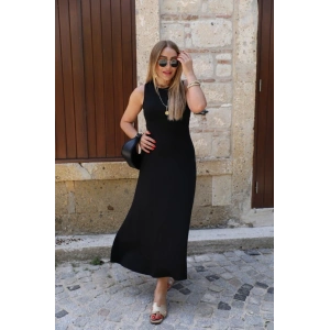 Kadın Kolsuz Sırttan çapraz Ip Detaylı Uzun Viskon Elbise
