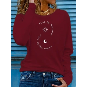 Kadın Uzun Kollu Bisiklet Yaka Desenli Viskon Bluz