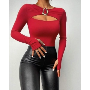 Kadın Uzun Kollu Bisiklet Yaka Göğüs Dekolteli Viskon Bluz