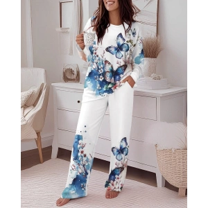 Kadın Uzun Kollu Bisiklet Yaka Kelebek Desenli Iki Iplik Alt üst Takım