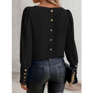 Kadın Uzun Kollu Bisiklet Yaka Kol Ve Sırt Düğme Detaylı Atlas Bluz