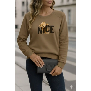 Kadın Uzun Kollu Bisiklet Yaka Viskon Iki Iplik Bluz