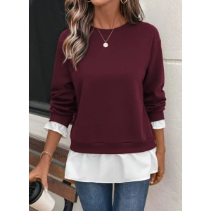 Kadın Uzun Kollu Bisiklet Yaka Viskon Iki Iplik Ve Etek Ucu Trikoton Bluz