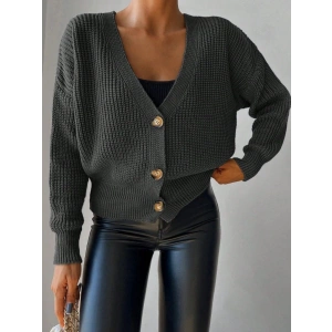 Kadın Uzun Kollu Düğme Detay Triko Bluz