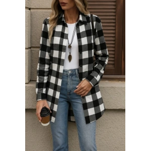 Kadın Uzun Kollu Ekoseli önden Düğmeli Dokuma Uzun Gömlek