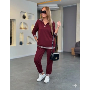 Kadın Uzun Kollu Fermuarlı şerit Detay Desenli Alt üst Ikili Viskon Iki Iplik Takım