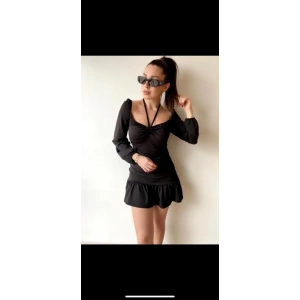 Kadın Uzun Kollu Halter Yaka Detay Mini Elbise