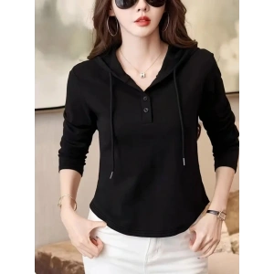 Kadın Uzun Kollu Kapşonlu Bağcıklı Düğmeli Viskon Iki Iplik Bluz