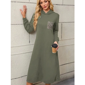 Kadın Uzun Kollu Kapşonlu Cep Detaylı Viskon Iki Iplik Maxi Elbise