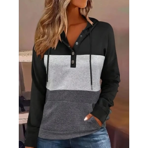 Kadın Uzun Kollu Kapşonlu çok Renkli Iki Iplik Bluz