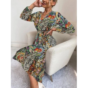 Kadın Uzun Kollu Kruvaze Yakalı Belden Kuşaklı Leopar