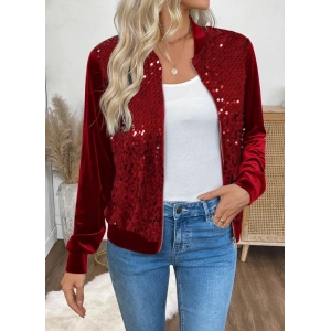 Kadın Uzun Kollu önü Açık Fermuarlı Pulpayetli Kadife Ceket