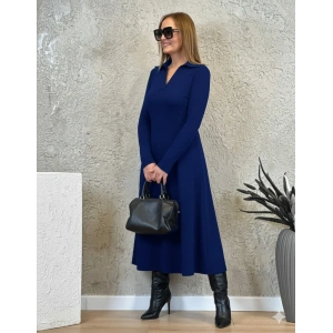 Kadın Uzun Kollu Yakalı Midi Viskon Iki Iplik Elbise