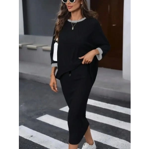 Kadın Uzun Kollu Yakası Açık şardonlu Kaşkorse Bluz Ve Eteği Bağcıklı Ikili Takım