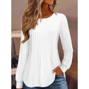 Kadın Uzun Kollu Yuvarlak Yaka Nervürlü Bluz