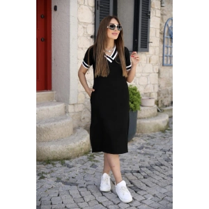 Kadın V Yaka Ribana Detay Midiboy Elbise