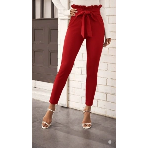 Kadın Yüksek Bel Beli Fırfırlı önden Bağlamalı Ithal Krep Pantolon