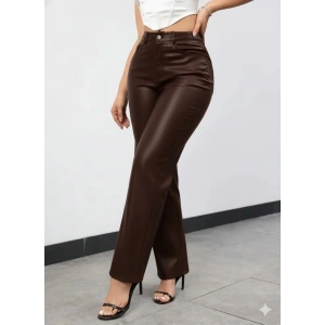Kadın Yüksek Bel Cepli Deri Pantolon