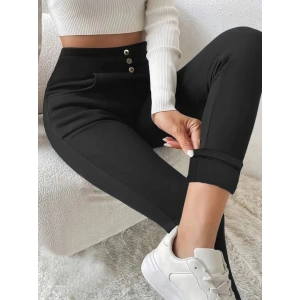 Kadın Yüksek Bel Cepli Düğmeli şardonlu Dalgıç Tayt Pantolon