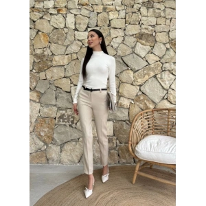 Kadın Yüksek Bel Dar Paça Kemer Dahil Kumaş Pantolon