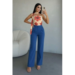 Kadın Yüksek Bel Plise Detay Bol Paça Pantolon