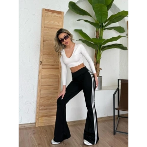 Kadın Yüksek Bel şerit Detaylı Ispanyol Paçalı Dalgıç Pantolon