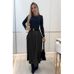 Kadın Yüksek Belli Maxi Deri Kemersiz Etek