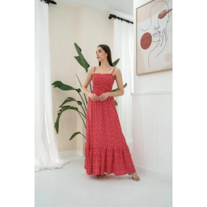 Kırmızı Eteği Fırfırlı Elbise