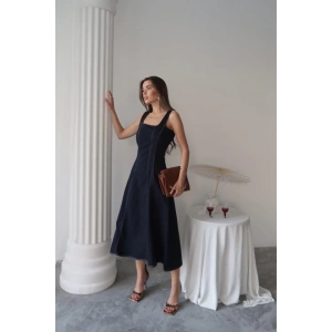 Lacivert Çift Dikişli Gabardin Elbise