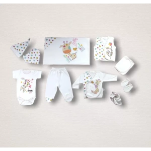 Love Zürafa Nakışlı %100 Cotton Antibakteriyel 10lu Zıbın Takımı Hastane Çıkışı