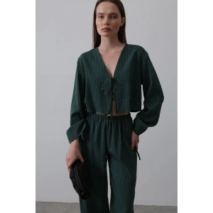 Önü Bağlamalı Crop Takım - Yeşil