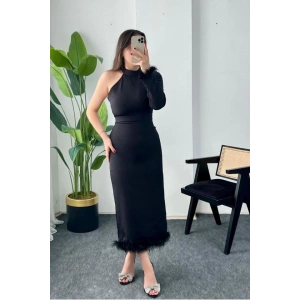 Siyah Eteği Tüllü Tek Kol Elbise