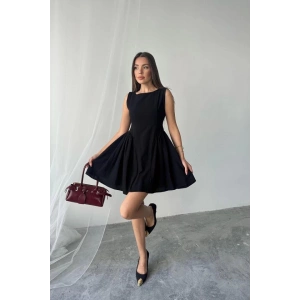 Siyah Mini Boy Büzgülü Keten Elbise