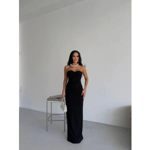 Straplez Simli Uzun Elbise