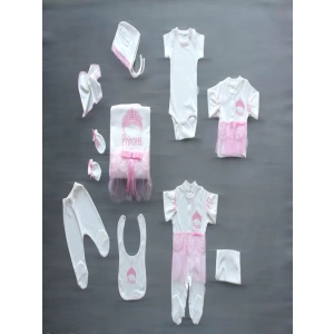 Taçlı Prensesim Nakışlı %100 Cotton Antibakteriyel 10lu Zıbın Takımı Hastane Çıkışı