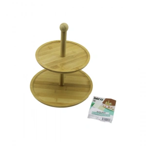 Yuvarlak  2 Katlı Ahşap - Bambu Servis Sunum Tahtası Çap: 20cm -- Çap:25cm