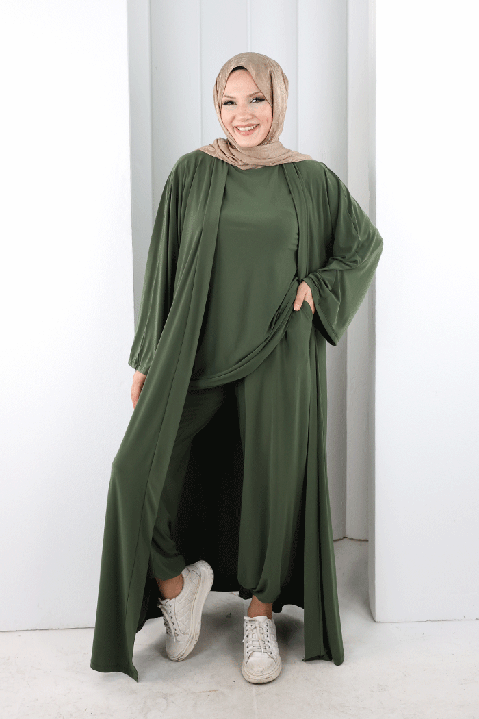 Uzun Hırkalı Üçlü Takım 8713 Haki